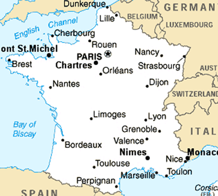 Landkaart Frankrijk